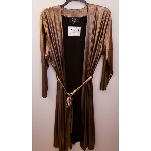 Nina Parker Bronze Metallic Duster Pants Coord Set Party Festive Holiday 2X NWT - Picture 3 of 15